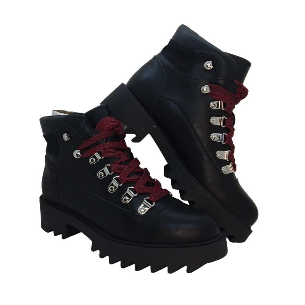 Just Fab Noa Womens NEW w/Box Black & Red Laces Hiker Boots - sz. 6 1/2